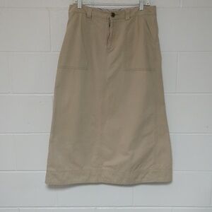 COVINGTON KHAKI TAN CARGO 4 POCKET BRUSHED COTTON MIDI A LINE COTTON SKIRT
